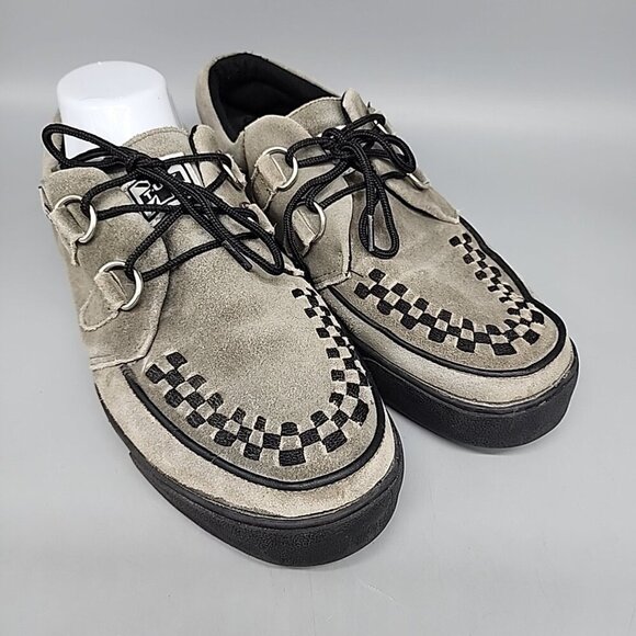 T.U.K. Men's Sneakers Size 8 Gray Black Checker Lace Up Suede Women's 10 Euro 41 - Picture 1 of 8
